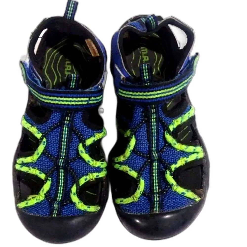 M.A.P. Emmons Boys Blue & Green Outdoor Fisherman Sandals - Size 2, Gd Condition